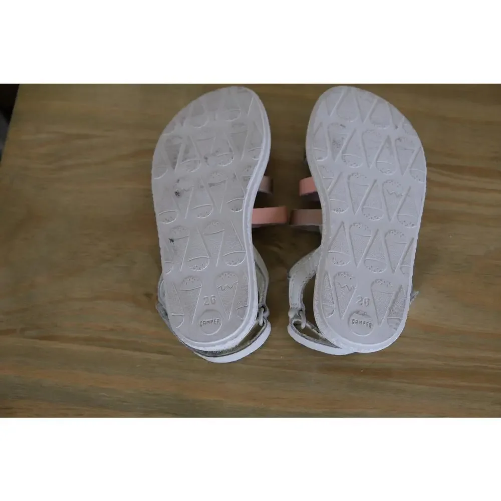 Camper Multicolor TWINS sandals Pink and White Strappy Leather, Girls Size 26 EU
